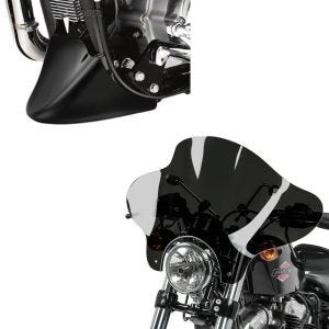 Set: Windschild Batwing für Harley Sportster 1200 Iron Craftride inkl. Haltesatz dunkel getönt + Bugspoiler Harley Sportster 1200 Iron 18-20 Craftride schwarz_1