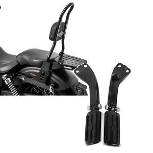Set: Sissybar für Harley Davidson Street Bob 09-17/LR Craftride Fast Rider-L inkl. Gepäckträger schwarz + Sozius Fussrasten Set mit Halter für Harley Dyna Street Bob 06-17 BL1 schwarz Craftride_1
