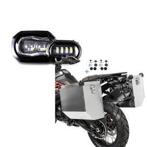 Set: LED Scheinwerfer für BMW F 700 GS 13-17 Hauptscheinwerfer mit ECE Lumitecs QL2 + Alukoffer Set für BMW F 650/ 700/ 750/ 800/ 850 GS Bagtecs Atlas 36-41 L mit Haltesatz für Kofferträger_1
