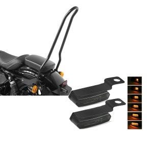 Set: Sissybar für Harley Sportster 1200 Iron 18-20 Craftride Tampa + Lenkerblinker für Harley Davidson Sportster 1200 Iron / Low Lauflicht Blinker LED Lumitecs TS4 getönt_1