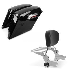 Set: Seitenkoffer Set für Harley Davidson Electra Glide Standard (FLHT) 96-10 Craftride Stretched 35Ltr schwarz + Sissybar Harley Electra Glide Standard / Classic 97-08 Craftride Fast Driver-L inkl. Gepäckträger chrom_1
