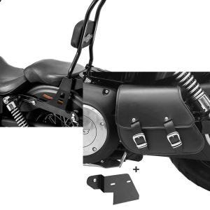 Set: Sissybar für Harley Davidson Street Bob 09-17/LR Craftride Fast Rider-L inkl. Gepäckträger schwarz + Schwingentasche + Halter für Harley Dyna Street Bob 06-17 Craftride_1