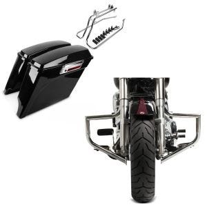 Set: Seitenkoffer Set für Harley Davidson Heritage Softail Classic 88-17 Craftride Stretched inkl Träger chrom + Sturzbügel für Harley Davidson Heritage Softail Classic 00-17 Craftride ST1 chrom_1