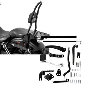 Set: Sissybar für Harley Davidson Street Bob 09-17/LR Craftride Fast Rider-L inkl. Gepäckträger schwarz + Vorverlegte Fussrastenanlage für Harley Davidson Dyna Street Bob 06-17 Craftride RR1_1