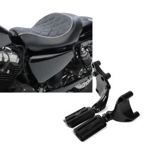Set: Solo Sitz für Harley Sportster Forty-Eight 48 10-20 Craftride SR4 Sitzbank + Sozius Fussrasten Set mit Halter für Harley Sportster Forty-Eight 48 14-20 BL1 Craftride_1