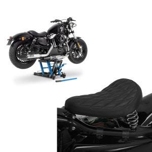 Set: Hebebühne Honda Shadow VT 750 C Motorradheber ConStands Mid-Lift L in blau + Solo Federsattel für Honda Shadow VT 750 / 600 C BR11 Craftride_1