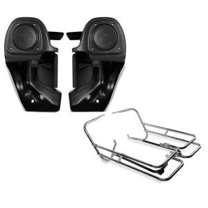 Set: Beinschild mit Lautsprecher II für Harley Electra Glide Standard 96-10 Craftride + Kofferträger Twin Rail für Harley Touring 97-08 mit Schutzbügel Craftride_1