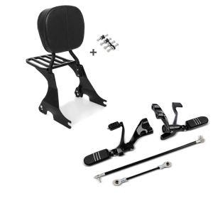 Set: Sissybar für Harley Davidson Sportster 1200 Nightster 08-12 Craftride inkl. Gepäckträger und Docking Kit schwarz + Vorverlegte Fußrastenanlage für Harley Sportster 1200 Nightster 08-12 Craftride schwarz_1