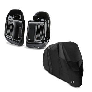 Set: Beinschild für Harley Davidson Touring 14-21 Craftride belüftet schwarz + Abdeckplane Harley Road Glide Ultra Craftride XXXXL in schwarz_1