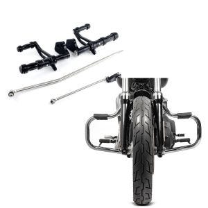 Set: Vorverlegte Fußrastenanlage für Harley Davidson Dyna 00-13 Craftride schwarz + Sturzbügel für Harley Davidson Dyna Super Glide Custom 06-15 Craftride Mustache chrom_1