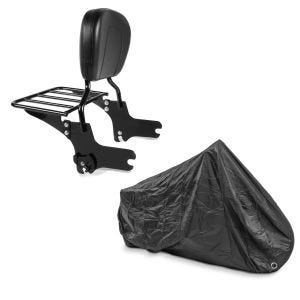 Set: Sissybar Harley Street Glide 06-08 Craftride Fast Driver-M inkl. Gepäckträger schwarz + Abdeckplane Harley Street Glide / Special Craftride XXXL schwarz_1