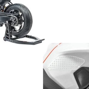Set: Einarm Montageständer hinten für Ducati Panigale V2 20-21 Constands SC1 Alu Motorradständer schwarz + Seiten Tankpad Grip Pad M für Ducati Panigale V2_1
