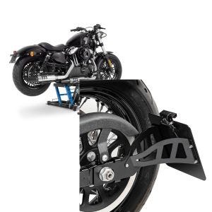 Set: Hebebühne Yamaha XVS 1100 A Drag Star Classic Motorradheber ConStands Mid-Lift L in blau + Seitlicher Kennzeichenhalter für Yamaha XVS 650-1100 Drag Star 96-07 Craftride schwarz_1