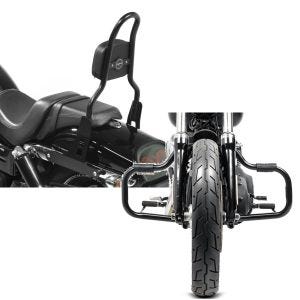 Set: Sissy Bar CSM Fix für Harley Dyna Fat Bob 10-17 schwarz Craftride + Sturzbügel für Harley Davidson Dyna Fat Bob 08-17 Craftride Mustache schwarz_1