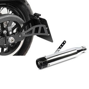 Set: Seitlicher Kennzeichenhalter für Yamaha XVS 650-1100 Drag Star 96-07 Craftride schwarz + Craftride Endschalldämpfer Yamaha XVS 1100 Drag Star Auspuff Straight chrom_1