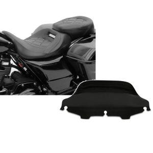 Set: Sitzbank für Harley CVO Street Glide 11-21 Craftride RH3 schwarz + Windschild Wave 8" für Harley CVO Street Glide 11-13 schwarz Craftride_1