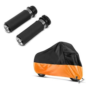 Set: Lenker-Griffe 1" Zoll Craftride HG2 CNC Alu für Harley-Davidson Softail Fat Bob / 114 18-21 Elektronischer Gasgriff + Abdeckplane Harley Softail Street Bob / Fat Bob / 114 Craftride XXL in schwarz-orange_1