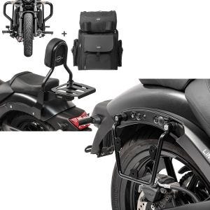 Set: Sissybar Set für Kawasaki Vulcan S 15-21 mit Sturzbügel und Sissybartasche Craftride RH13-1 + Satteltaschenhalter für Kawasaki Vulcan S / Café 15-20 rechts Satteltaschen Abstandshalter Craftride_1