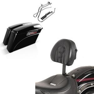 Set: Set mit Seitenkoffer und Kofferträger CR für Harley Fat Boy 90-17 LB Craftride + Fahrer Rückenlehne Tech für Harley Fat Boy 07-17 Craftride_1