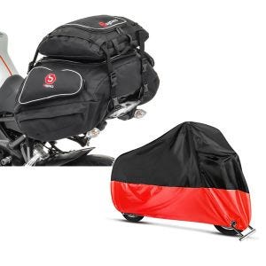 Set: Hecktaschen Set Ducati Monster 1200 / S / R Bagtecs X50 und X52 + Abdeckplane Ducati Monster 1200 / S / R Monster 800 / 797 Craftride XL in schwarz-rot_1