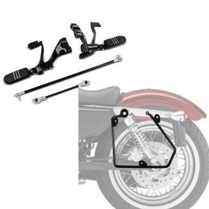 Set: Vorverlegte Fußrastenanlage für Harley Sportster 883 R Roadster 04-13 Craftride schwarz + Satteltaschenhalter für Harley Sportster 883 R Roadster 02-15 links Craftride_1