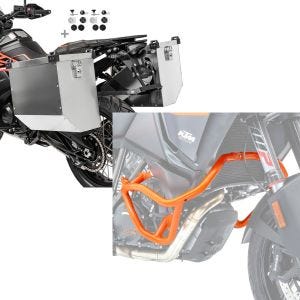 Set: Alukoffer Set für KTM 1090/ 1190 Adventure/ R, 125 Duke Bagtecs Atlas 36-41 L mit Haltesatz für Kofferträger + Sturzbügel für KTM 1190 Adventure/ R 13-16 Motoguard Schutzbügel orange_1