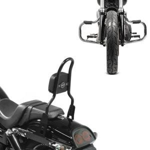 Set: Sissy Bar CSM Fix für Harley Dyna Fat Bob 10-17 schwarz Craftride + Sturzbügel für Harley Davidson Dyna Fat Bob 08-17 Craftride Mustache chrom_1