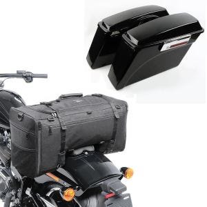 Set: Seitenkoffer für Harley Davidson Road King Classic (FLHRC/I) 98-13 schwarz Craftride + Hecktasche für Harley Road King / Classic SQ1 Craftride 52l schwarz_1