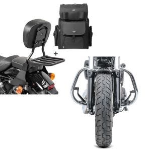 Set: Sissybar SB1 + Hecktasche für Harley Sportster 1200 Custom 04-20 abnehmbar mit Gepäckträger Craftride schwarz + Sturzbügel für Harley Davidson Sportster 1200 Custom 04-20 HS5 chrom Craftride_1