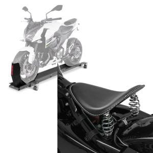Set: Rangierschiene Harley Rocker / C ConStands Smart-Mover mit Wippe grau + Solo Federsattel für Harley Davidson Rocker / C BR1 Craftride_1
