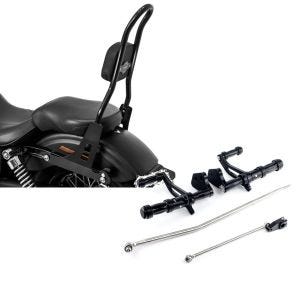 Set: Sissybar Harley Davidson Dyna Super Glide Custom 06-15 Craftride Fast Rider-L schwarz + Vorverlegte Fußrastenanlage für Harley Davidson Dyna 00-13 Craftride schwarz_1