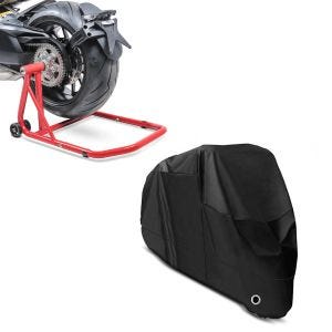 Set: Einarmständer Honda VFR 750 F 90-97 Montageständer ConStands Single-Classic rot + Abdeckplane Honda Rebel 500  VFR 750 F / R  VFR 800 F Craftride XL in schwarz_1
