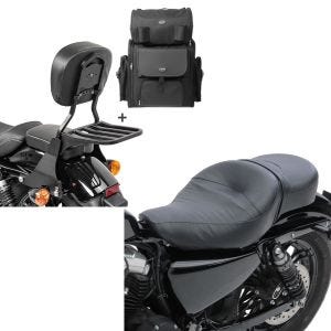 Set: Sissybar SB1 + Hecktasche für Harley Sportster 1200 Custom 04-20 abnehmbar mit Gepäckträger Craftride schwarz + Doppel Sitzbank für Harley Davidson Sportster 1200 Custom 04-20 CM Sitz Craftride_1