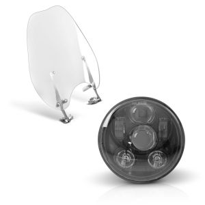 Set: Windschild Abnehmbar für Harley-Davidson Sportster 883 Iron 09-20 Craftride + Hauptscheinwerfer LED 5,75 Zoll für Harley Sportster 883 Iron 09-20 schwarz von Craftride_1