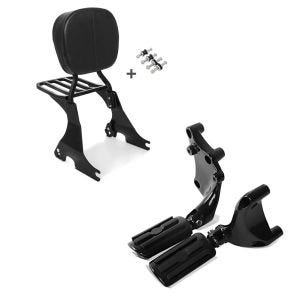 Set: Sissybar für Harley Davidson Sportster Forty-Eight 48 10-20 Craftride inkl. Gepäckträger und Docking Kit schwarz + Sozius Fussrasten Set mit Halter für Harley Sportster Forty-Eight 48 14-20 BL1 Craftride_1