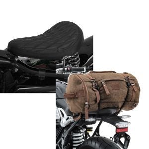 Set: Solo Federsattel für Royal Enfield Bullet BR11 Craftride + Hecktasche Vintage 25L für Royal Enfield Bullet braun Craftride_1