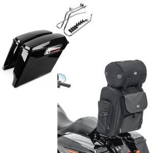 Set: Seitenkoffer Set für Harley Davidson Heritage Softail Classic 88-17 Craftride Stretched inkl Träger chrom + Sissybar Tasche für Harley Heritage Softail Classic / 114 Hecktasche Craftride SXL mit Gepäckrolle_1