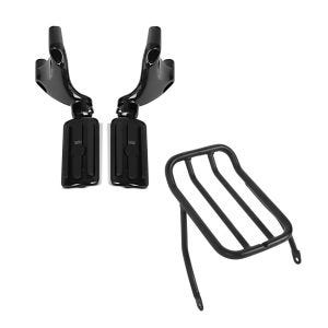 Set: Sozius Fussrasten Set mit Halter für Harley Sportster 1200 Nightster 08-12 BL1 Craftride + Gepäckträger Rear Rack für Harley Davidson Sportster 2007-2020 schwarz Craftride_1