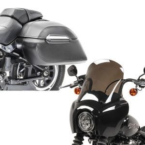 Set: Seitenkoffer Set Harley Softail Street Bob Craftride K3 33Ltr in schwarz + Lampenmaske MG5 für Harley Softail Street Bob 18-20 Lampen Verkleidung rauchgrau Craftride_1