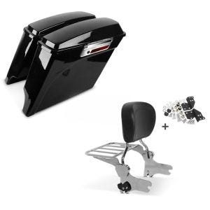 Set: Seitenkoffer Set für Harley Davidson Electra Glide Standard (FLHT) 96-10 Craftride Stretched 35Ltr schwarz + Sissy Bar + Gepäckträger + Docking-Kit für Harley Electra Glide Standard 97-08 chrom Craftride_1