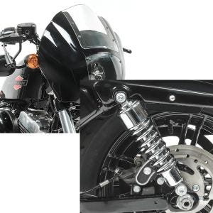 Set: Lampenmaske für Harley Sportster 1200 Custom / Iron Lichtmaske Craftride Q1 klar + Stoßdämpfer 10,5 Zoll Harley Sportster 1200 Iron 18-20 Federbeine von Craftride chrom_1