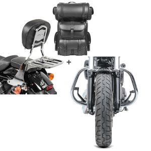 Set: Sissybar SB1 + Hecktasche LX für Harley Sportster 1200 Custom 04-20 abnehmbar mit Gepäckträger Craftride chrom + Sturzbügel für Harley Davidson Sportster 1200 Custom 04-20 HS5 chrom Craftride_1