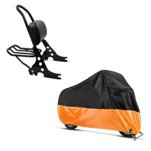 Set: Sissybar Harley Davidson Sportster 1200 Iron 18-20 Craftride Fast Rider-M inkl. Gepäckträger schwarz + Abdeckplane Harley Sportster 1200 Custom / Nightster / Iron Craftride XL in schwarz-orange_1