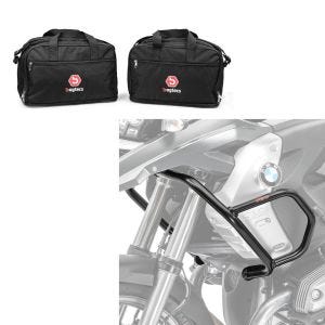 Set: Verkleidungsschutzbügel L für BMW R 1200 GS 08-12 Tank-Sturzbügel oben + Alukoffer Innentaschen für BMW R 1250 / 1200 GS / Adventure 04-21 Koffer Taschen Bagtecs MS1_1