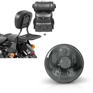 Set: Sissybar SB1 + Hecktasche LX für Harley Sportster 883 Iron 09-20 abnehmbar mit Gepäckträger Craftride schwarz + Hauptscheinwerfer LED 5,75 Zoll für Harley Sportster 883 Iron 09-20 schwarz von Craftride_1