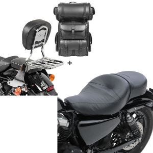 Set: Sissybar SB1 + Hecktasche LX für Harley Sportster 1200 Custom 04-20 abnehmbar mit Gepäckträger Craftride chrom + Doppel Sitzbank für Harley Davidson Sportster 1200 Custom 04-20 CM Sitz Craftride_1