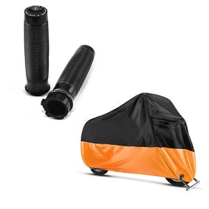 Set: Lenkergriffe für Yamaha XVS 650 A Drag Star Classic Craftride HC1 + Abdeckplane Yamaha XV 950 - XVS 650 A Drag Star Classic Craftride XXL in schwarz-orange_1