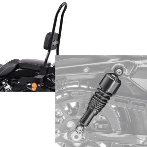Set: Sissy Bar CSXL Fix für Harley Sportster 883 Iron 09-20 mit Gepäckträger schwarz Craftride + Stoßdämpfer 10,5 Zoll Harley Sportster 883 Iron 09-20 Federbeine von Craftride schwarz_1