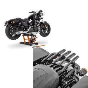 Set: Hebebühne Harley Davidson Road King Special ConStands Mid-Lift L in orange + Gepäckträger Abnehmbar für Harley Davidson Road King Special 17-21 schwarz Craftride_1