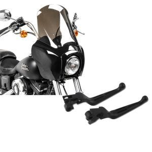 Set: Frontverkleidung für Harley Dyna Street Bob 06-17 Craftride MG5 mit Scheibe schwarz-rauchgrau + Bremshebel und Kupplungshebel-Set Stripe für Harley Davidson Dyna Street Bob 06-17 schwarz Craftride_1